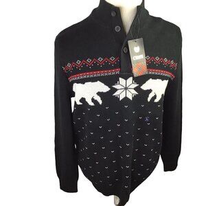 Chaps NWT Polar Bear Pullover Black Size L Fair Isle Snowflake Winter Christmas